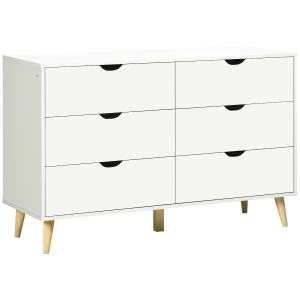 HOMCOM Cómoda com 6 Gavetas e Pés Elevados Cómoda para Dormitório Estilo Moderno Anti-Tombo 120x40x76 cm Branco