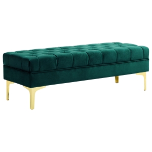 HOMCOM Panca Fondo Letto Imbottita con Rivestimento Trapuntato in Tessuto Effetto Velluto, 118x45x42 cm, Verde Scuro