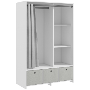 HOMCOM Armoire penderie armoire de rangement avec tringle rideaux 3 tiroirs en tissu amovibles 105 x 48 x 160 cm blanc