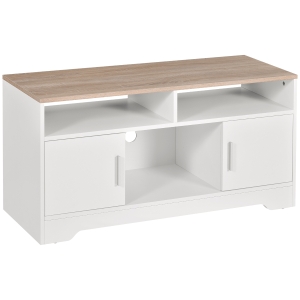 HOMCOM Meuble TV banc TV en bois grand espace de rangement avec 2 compartiments ouverts 2 armoires à porte une armoire ouverte 105 x 40 x 52 cm blanc