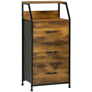 HOMCOM Cómoda com 3 Gavetas de Tecido Dobrável e Prateleira Móvel de Armazenamento Estilo Industrial 44x29x92cm Marrom Rústico
