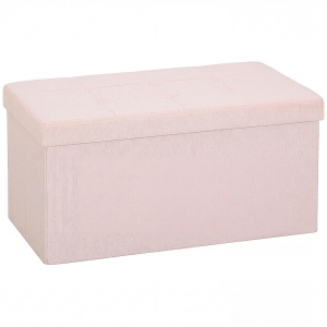HOMCOM Puff de Arrumação Banco Dobrável 84 L 76x38x38 cm Estofado em Linho Sintético, Baú de Arrumação Rosa