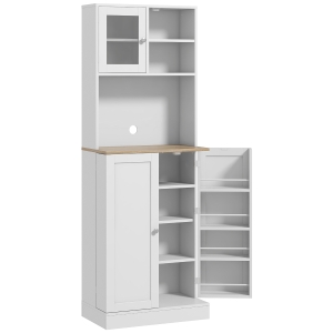 HOMCOM Dispensa da Cucina Porta Microonde con Ripiani Aperti e Armadietto con Portaspezie, 60x35x169 cm, Bianco