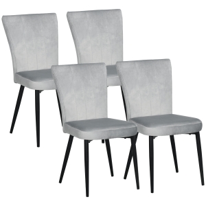 HOMCOM Set van 4 eetkamerstoelen, accentstoelen voor keukens en eetkamers, stoelenset, velourslook, lichtgrijs+zwart