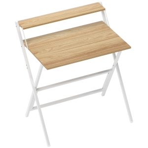 HOMCOM Scrivania Pieghevole con Ripiano per Monitor, 81.5x62x86.5 cm, Legno e Bianco