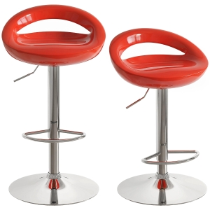 HOMCOM Set 2 Scaune de Bar Rotative cu Suport pentru Picioare, Înălțime Reglabilă, Bază din Oțel, Șezut din ABS, Roșu