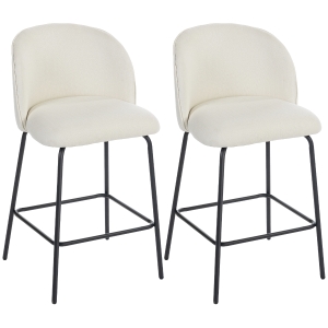 HOMCOM Conjunto de 2 Bancos de Bar Cadeiras de Bar Apoio para Pés e Encosto Tecido Efeito Linho Altura do Assento 68 cm Creme