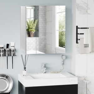 kleankin Armoire murale de salle de bain avec 3 portes miroir et étagères réglables en MDF Blanc dim. 70L x 15l x 60H cm