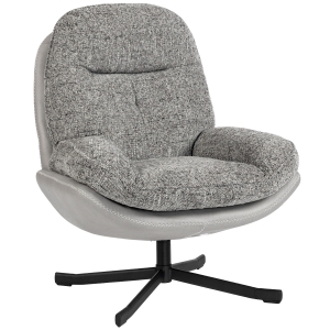 HOMCOM Poltrona Giratória Moderna com Base Cruzada Estofada em Chenille e Couro PU Assento Largo Duplo Pernas de Aço 78x95x99 cm Cinza