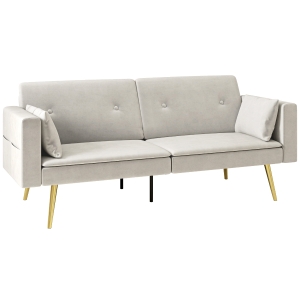 HOMCOM 2-Sitzer Bettsofa, Verstellbare Rückenlehne, weiche Kissen, samtartiger Bezug, für Wohnzimmer, Gästezimmer, Beige