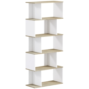 HOMCOM Estante para Livros Estilo Nórdico Estante com 5 Prateleiras Anti-Tombo Carga 25 kg 70x29,5x163 cm Branco e Madeira