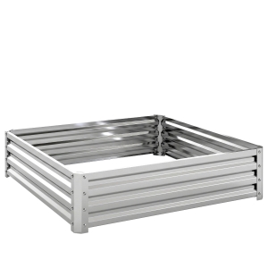 Outsunny Square Raised Garden Bed Box with Weatherized Steel Frame for Vegetables, Flowers, & Herbs, 120 x 120 x 30cm, Silver Tone