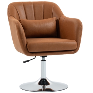 HOMCOM Swivel Accent Chair, Microfiber Cloth Tub Vanity Chair, Modern Armchair with Adjustable Height and Lumbar Support for Living Room Bedroom Salon Make up Room Dressing Table, Brown