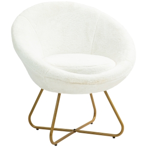 HOMCOM Poltroncina da Camera in Finta Pelliccia con Gambe in Metallo, 75x66x79 cm, Bianco