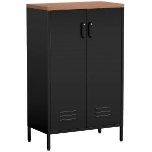 HOMCOM Bufet din Metal cu 2 Uși și Poliță Reglabilă, pentru Living/Birou, Negru