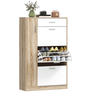 HOMCOM Mueble Zapatero de 3 Puertas para 18-27 Pares de Zapatos Zapatero Moderno con Cajón y Puerta 84x30x132 cm Natural