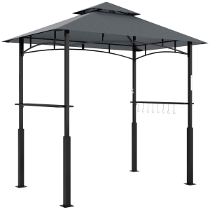 Outsunny Tonnelle de barbecue à deux niveaux auvent de réception pour jardin avec lumière LED 243 x 148 x 248 cm gris foncé