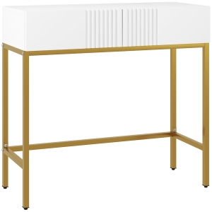 HOMCOM Consolle da Ingresso Moderna con 2 Cassetti e Gambe Dorate, 80x31.5x75cm, Bianco