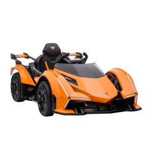 HOMCOM Mașină Electrică pentru Copii Lamborghini cu Telecomandă, Faruri LED și Muzică, Vârsta 3+ Ani, Portocalie