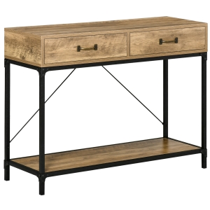 HOMCOM Mesa Consola Industrial Mesa de Sofá com 2 Gavetas e Prateleira para Entrada com Pés de Metal Castanho e Preto
