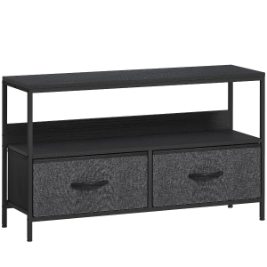 HOMCOM Mobile Porta TV da 47" con Cassetti Pieghevoli in Tessuto e Mensola in Metallo e MDF, 98x29x56 cm, Nero
