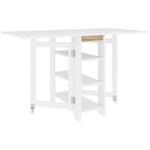HOMCOM Masă pliabilă pentru prânz cu 2 extensii și rafturi, extensibilă pentru 4 persoane, 120x60x75 cm, alb
