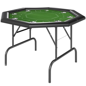 SPORTNOW 8 Player Folding Poker Table, Portable Octagon Blackjack Table with Cup Holders, Padded Edge, Green