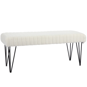 HOMCOM Bancă modernă pentru capătul patului cu picioare tip agrafă, din material textil cu efect de catifea, lemn și metal, 118,5x46x49,5 cm, crem