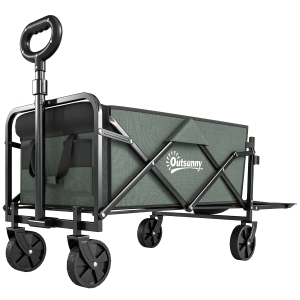 Outsunny Gartenwagen 90 kg belastbar, klappbar Transportwagen mit herausnehmbare Plane, Griff, Rädern 72 Liter Grün