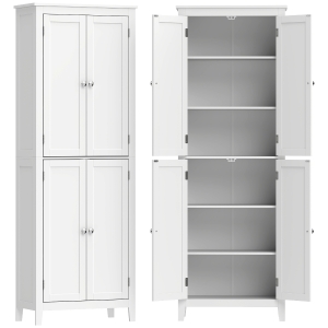 HOMCOM Dulap De Baie Slim Cu 2 Uși, Rafturi Reglabile, MDF, Metal, 60x30x170 cm, Alb