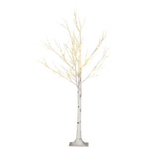 HOMCOM Kunstbaum, Kunstbirke, mit LED-Beleuchtung, warmweiß, realistische, weiße Rinde, 17L x 17B x 120H cm