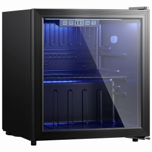 HOMCOM Frigorífico de Bebidas 50 L com Porta de Vidro Duplo Iluminação LED Prateleira Ajustável para 48 Latas