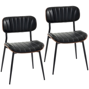 HOMCOM Conjunto de 2 Cadeiras de Sala de Jantar em Pele Sintética com Encosto Curvo e Pernas Metálicas 49,5 x 49,5 x 80 cm Preto e Castanho