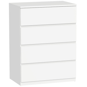 HOMCOM Comodă cu 4 Sertare din PAL cu Șine Metalice și Margini Înclinate, 60x40x80 cm, Alb
