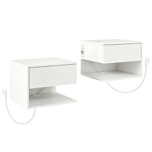 HOMCOM Set Noptiere Suspendate cu Sertar și Raft, Noptiere Moderne pentru Canapea, 40 x 35 x 30 cm, Alb