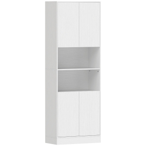 HOMCOM Armário de Cozinha com 4 Portas de Fecho Suave, Prateleiras Ajustáveis e 2 Compartimentos Abertos, Branco