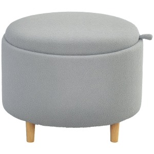 HOMCOM Hocker Polsterhocker, Teddyfleece, versteckter Stauraum, umkehrbarer Deckel, 56 cm x 56 cm x 42 cm, Grau