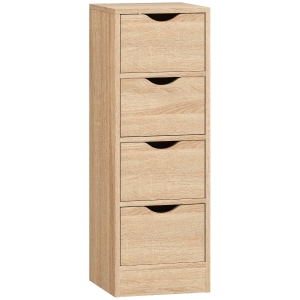 HOMCOM Dulap de Baie Economisitor de Spațiu cu 4 Sertare și Mânere Sculptate Stil Nordico, 29x29x83 cm, Lemn Natural