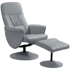 HOMCOM 2-teiliges Sessel-Set Sessel mit Fußhocker Relaxsessel mit Fußhocker, höhenverstellbar, neigbare Rückenlehne, Hellgrau