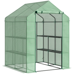 Outsunny Serre de Jardin avec Étagères 3 Niveaux, Petite Serre de Balcon en Bâche PE 140 g/㎡ Renforcée 143 x 138 x 190 cm, Vert