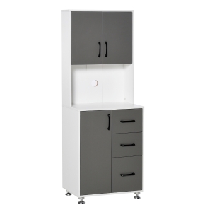 HOMCOM Küchenschrank Hochschrank mit 2 Türen Regal Mikrowellenregal Küchenbuffet mit unterem Aufbewahrungsschrank und 3 Schubladen Kommode Spanplatte Stahl Grau+Weiß 60 x 40 x 160 cm