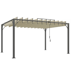 Outsunny Pérgola de Jardín 3x4 m con Protección UPF30+ Gazebo con Techo Ajustable Estructura de Aluminio para Exterior Crema