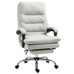 Vinsetto Cadeira de Escritório com Função de Massagem Aquecível Reclinável Couro Sintético 65x72x109-117 cm Branco Creme