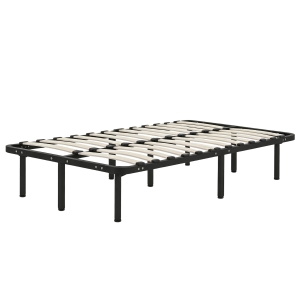 HOMCOM Bază de Pat Industrială cu 28 de Lamele și Spațiu de Depozitare, din Lemn și Oțel, 190x90x31 cm, Negru și Lemn