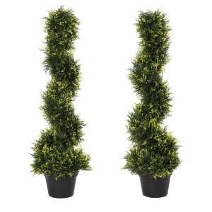 Outsunny Planta Espiral Artificial Cedro Espiral com Vaso 90 cm Cedro Artificial para Decoração Exterior e Interior Verde