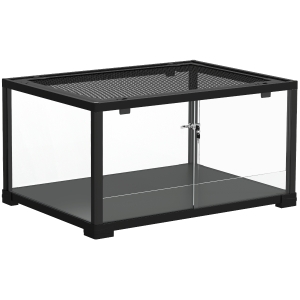 PawHut Rettilario Rialzato con Doppia Serratura e Pareti in Vetro, 60x45x32 cm, Nero