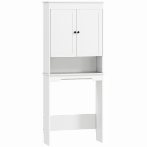 HOMCOM Mobile sopra WC con 3 Mensole Chiuse e Ripiano Aperto, in Legno, 65x22x161 cm, Bianco