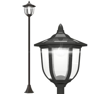 Outsunny Lámpara Solar de Jardín Farola con 6 Luces LED con Batería Recargable Solar con Autonomía de 6-8 Horas Ø26,5x177cm Negro