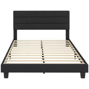 HOMCOM Letto Matrimoniale 164 x 208 cm in Tessuto Effetto Lino con Testiera Regolabile, Nero