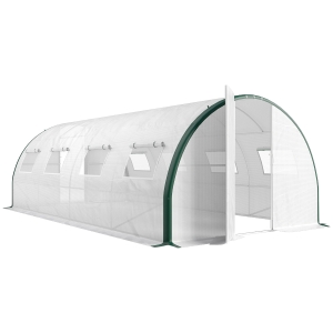 Outsunny Estufa Túnel de Jardim 18 m² Estufa Túnel de Jardim com Portas e 8 Janelas Lona PE 140g/m² 600x300x200 cm Branca